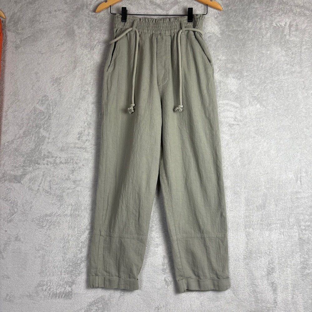 Gentle Fawn Sage Green Cotton Paperbag Waist Pants High‎ Rise Small Vacation